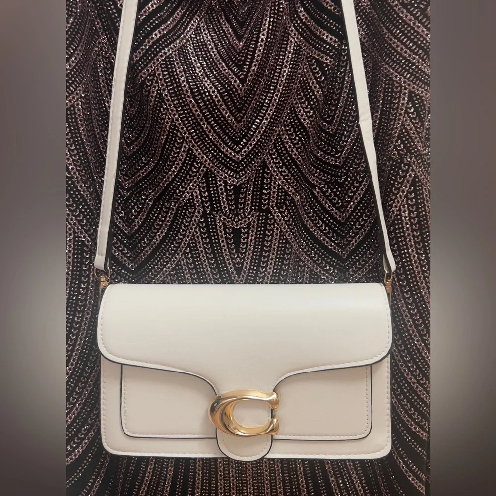 White Leather Crossbody Bag with Gold Accent, brand new